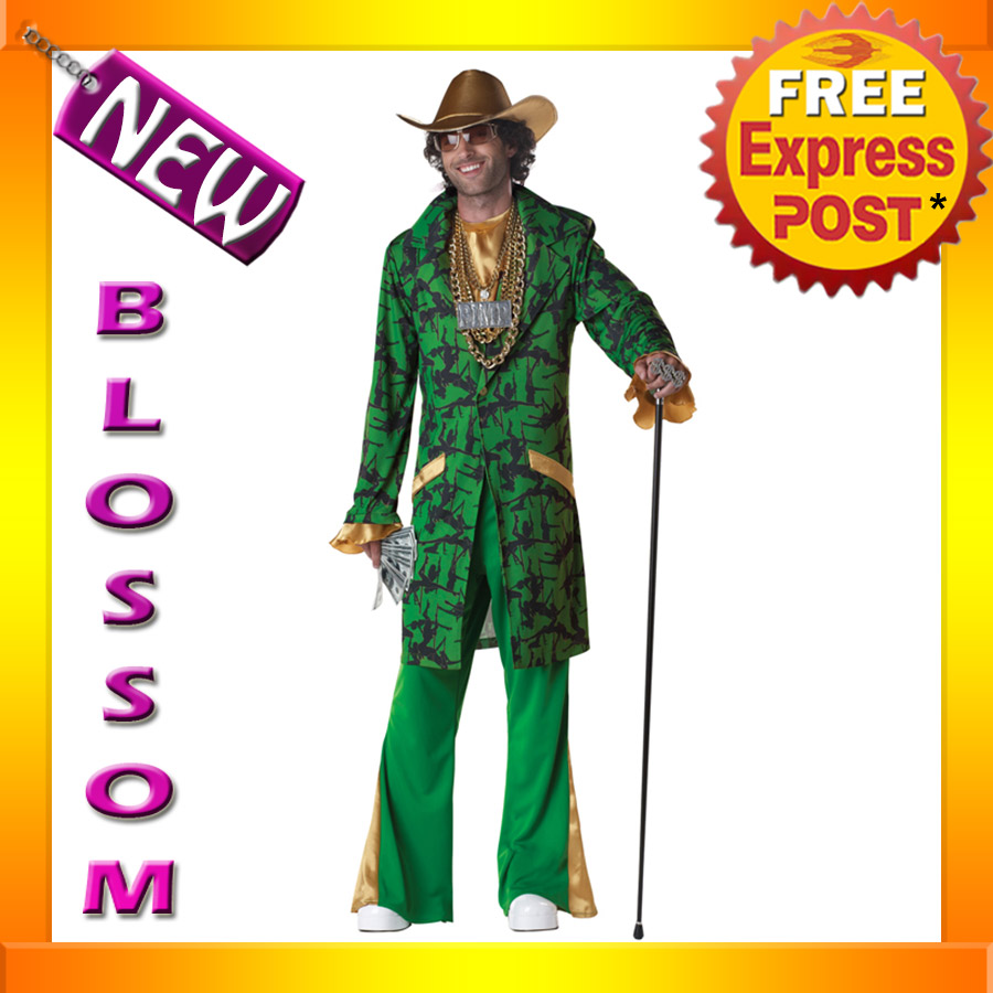 C760 Pimpin Da Ho S 70s Green Pimp Daddy Gangster Mens Fancy Dress